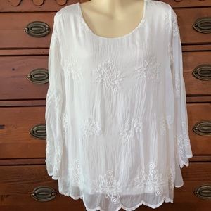 Elena Baldi Sheer Silk Embroidered Blouse Sz S/M